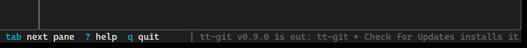 The right end of the help bar: tt-git v0.9.0 is out: tt-git ▸ Check for Updates installs it