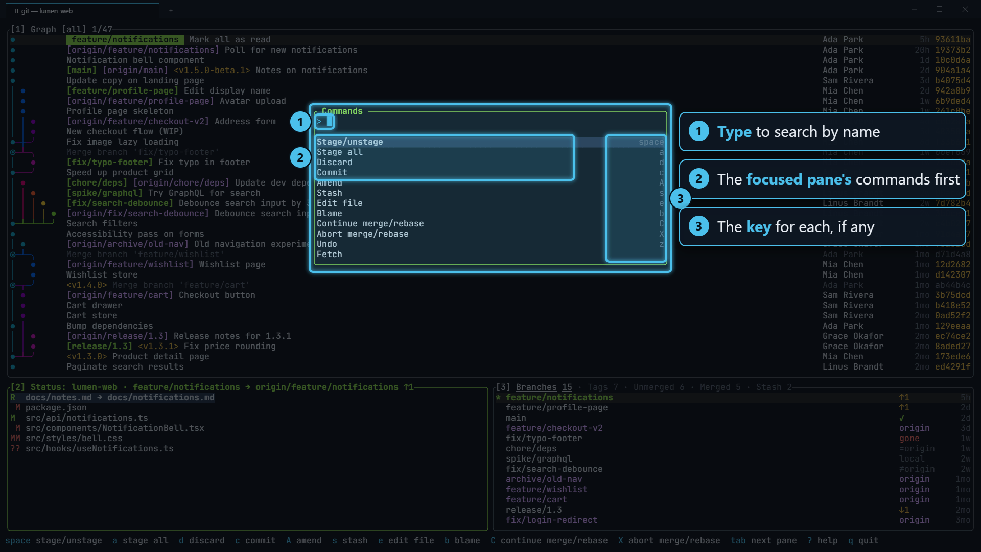 The command palette open over the screen