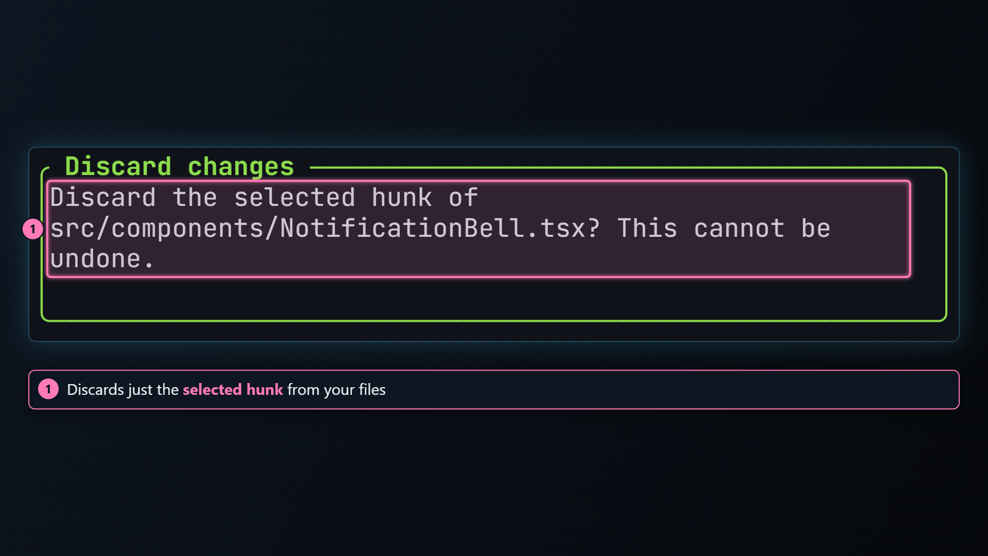 The Discard changes dialog for the selected hunk