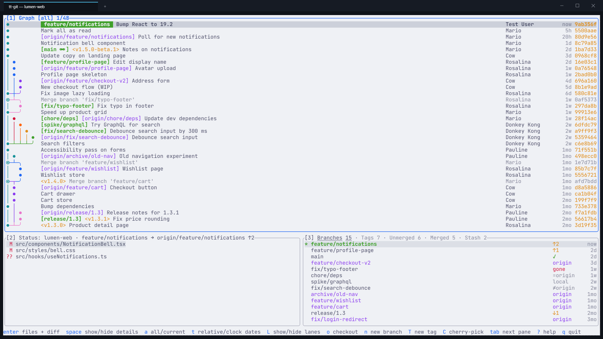 tt-git in Catppuccin Latte, painting the theme's light background